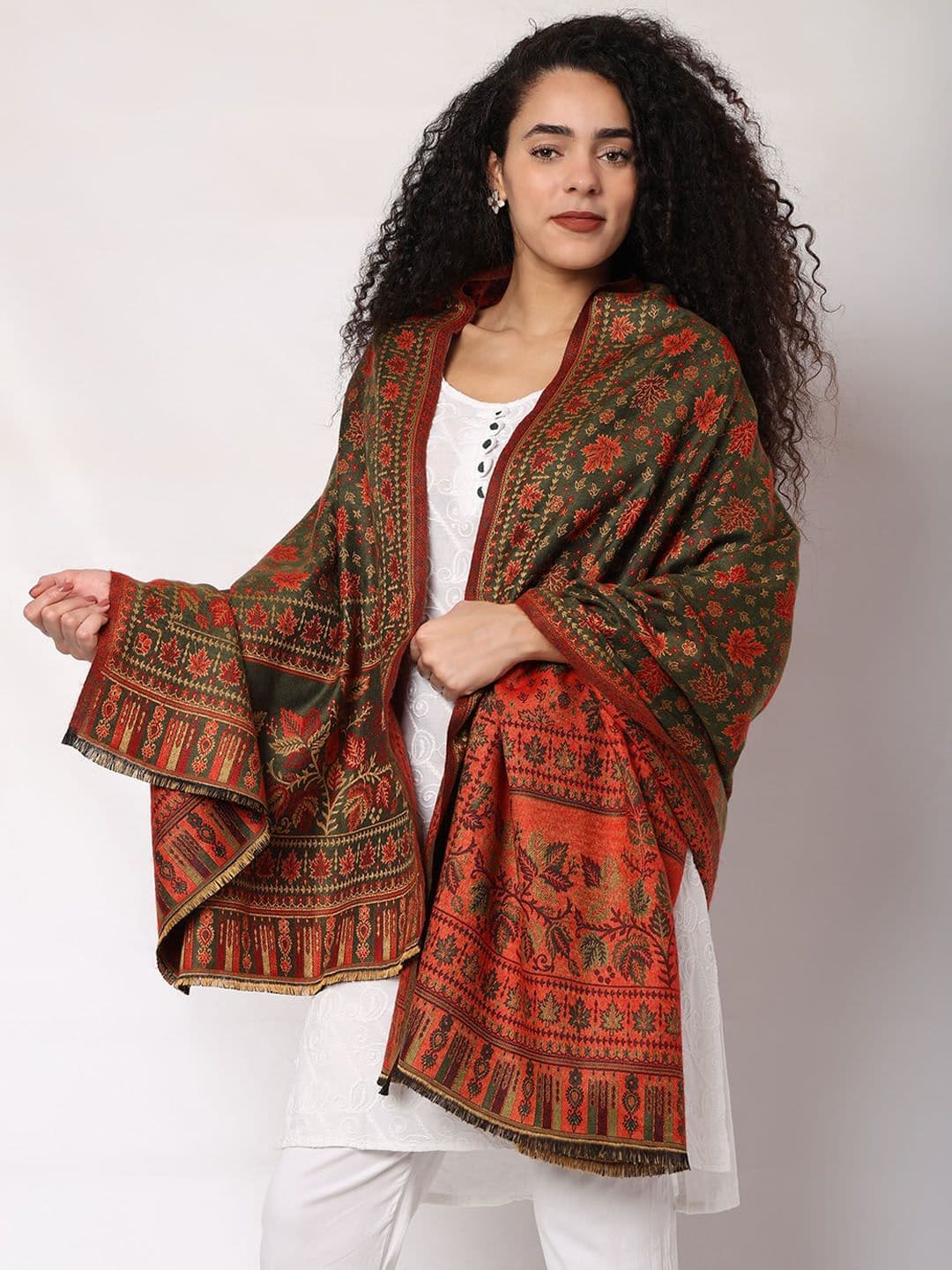 WEAVERS VILLA Ethnic Motifs Woven Design Winter Shawl - view 1