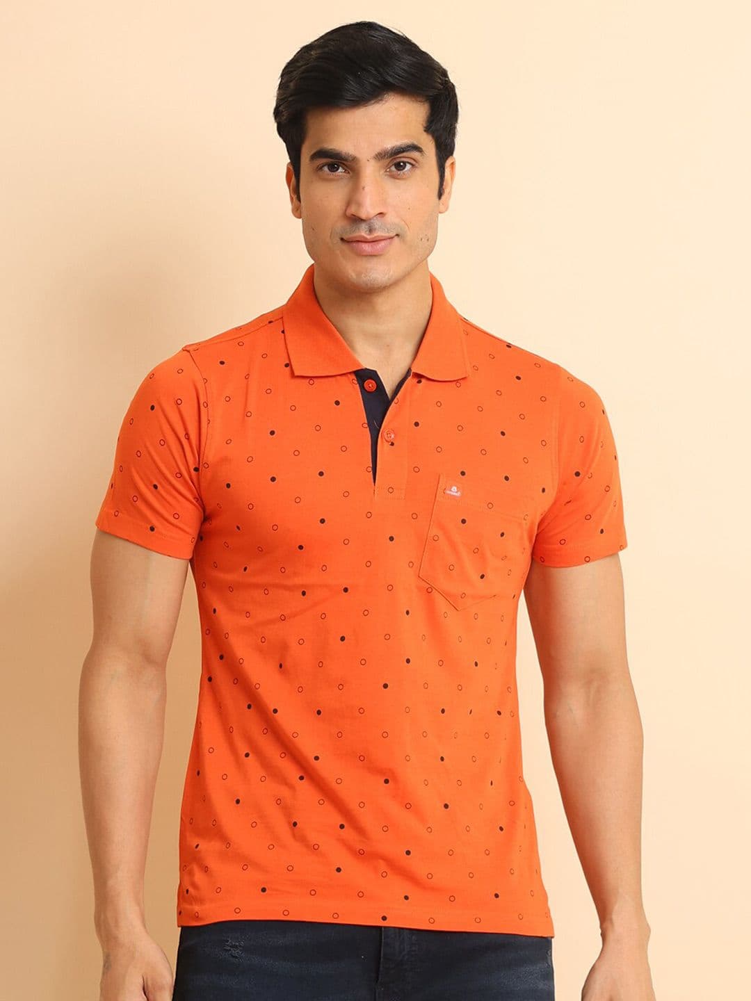 berry blues Printed Polo Collar Short Sleeves Cotton T-shirt - view 1