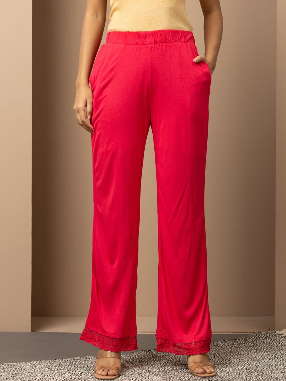 Lakshita Embroidered Fuchsia Lace Detail Straight Fit Ethnic Elastic Waist Palazzos - view 1