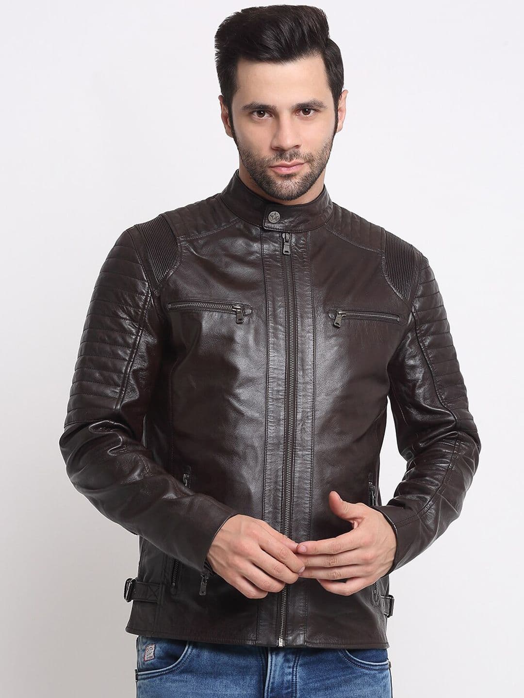 Teakwood Leathers Stand Collar Biker Jacket - view 1