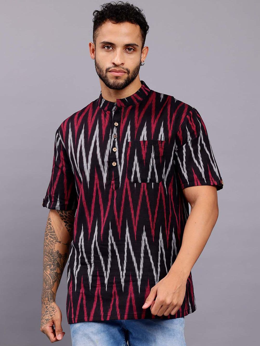 Cot'N Soft Chevron Ikat Printed Short Cotton Kurta - view 1