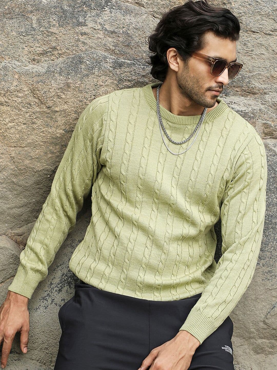 CAHOOT Sea Green Cable Knit Acrylic Pullover