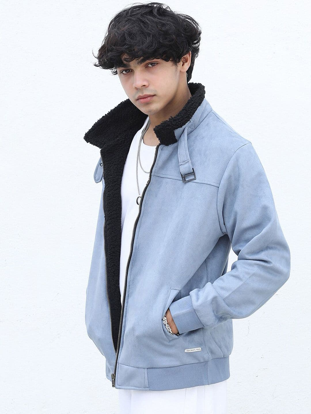 CAHOOT Suede Mock Collar Windcheater Denim Jacket - view 1