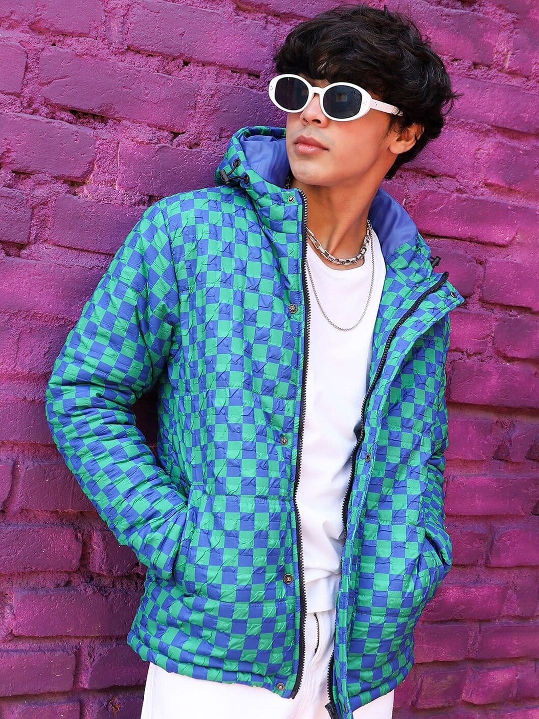 CAHOOT Blue Checked Windcheater Hood Bomber Jacket - view 1