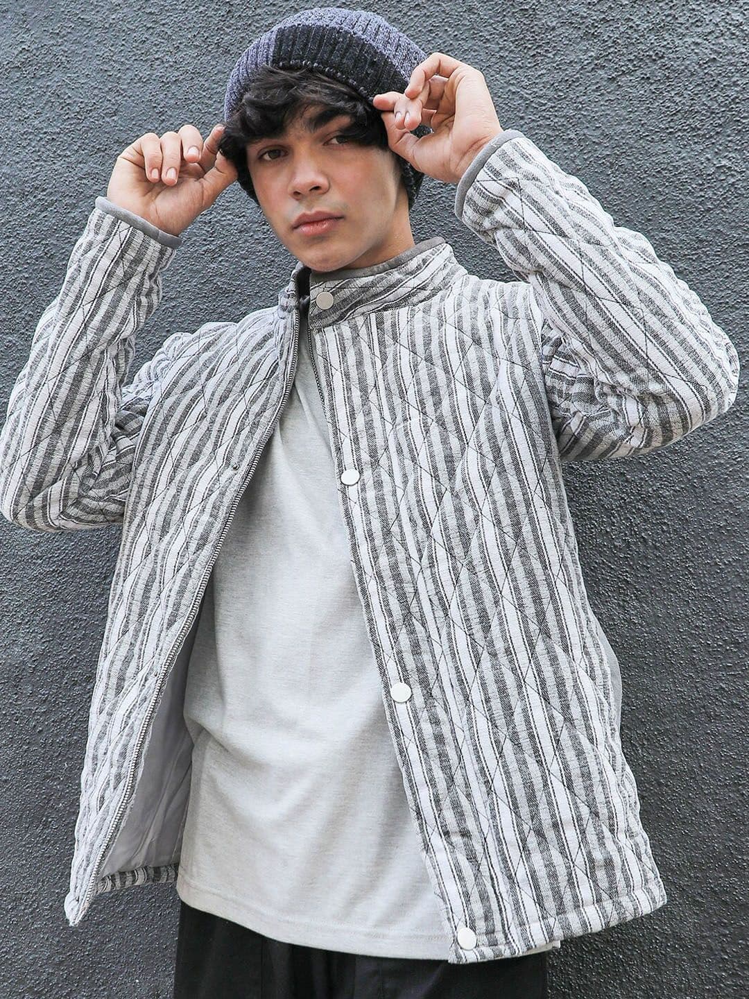 CAHOOT Grey Striped Windcheater Quilted Jacket - view 1