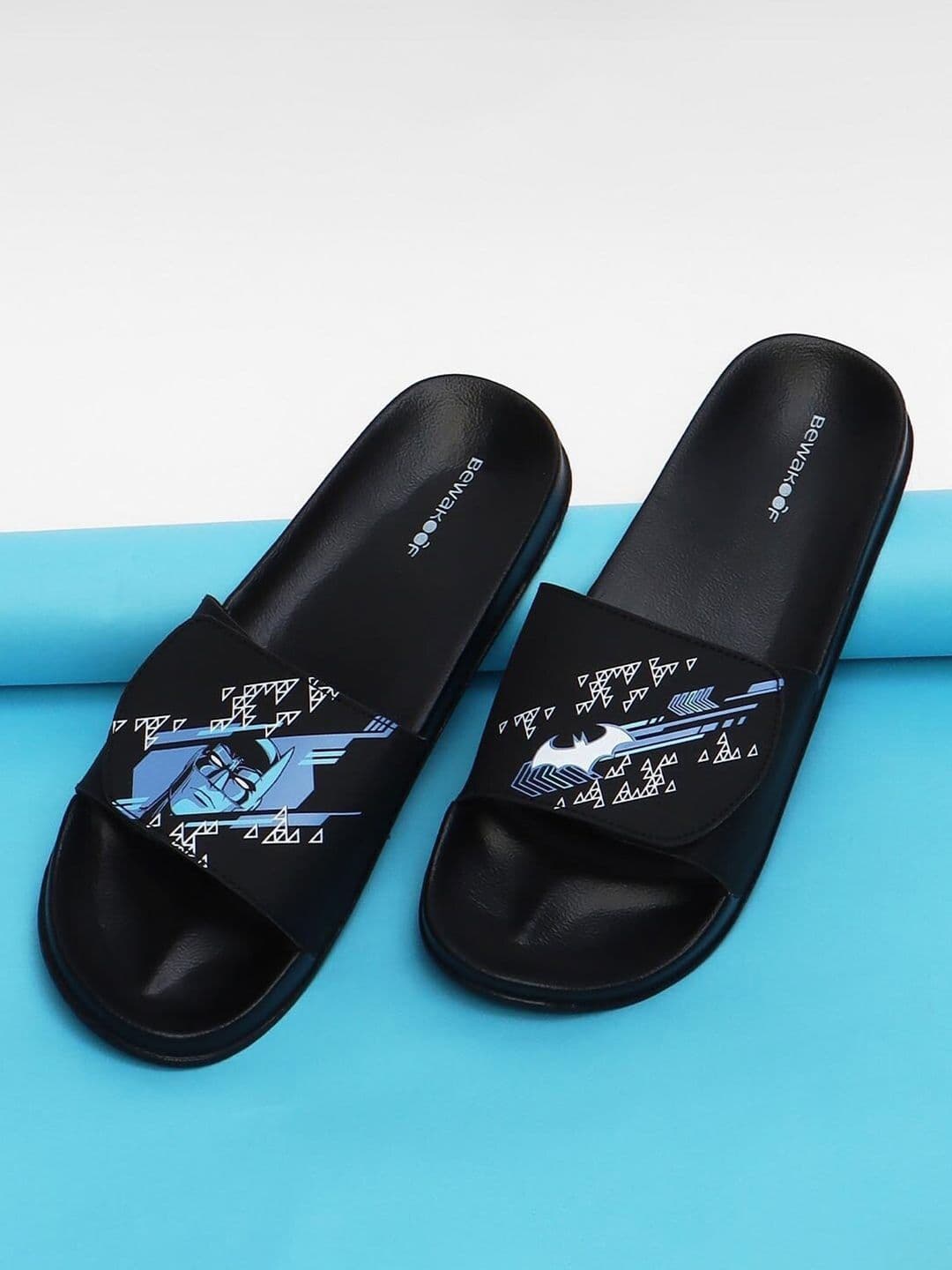 Bewakoof Men Black & Blue Cyber Bat Knight Printed Sliders - view 1