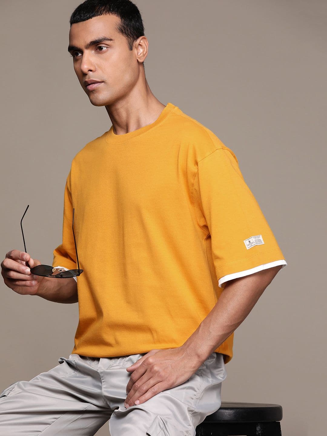 The Roadster Lifestyle Co. Drop-Shoulder Sleeves Relaxed Fit Pure Cotton T-shirt - view 1