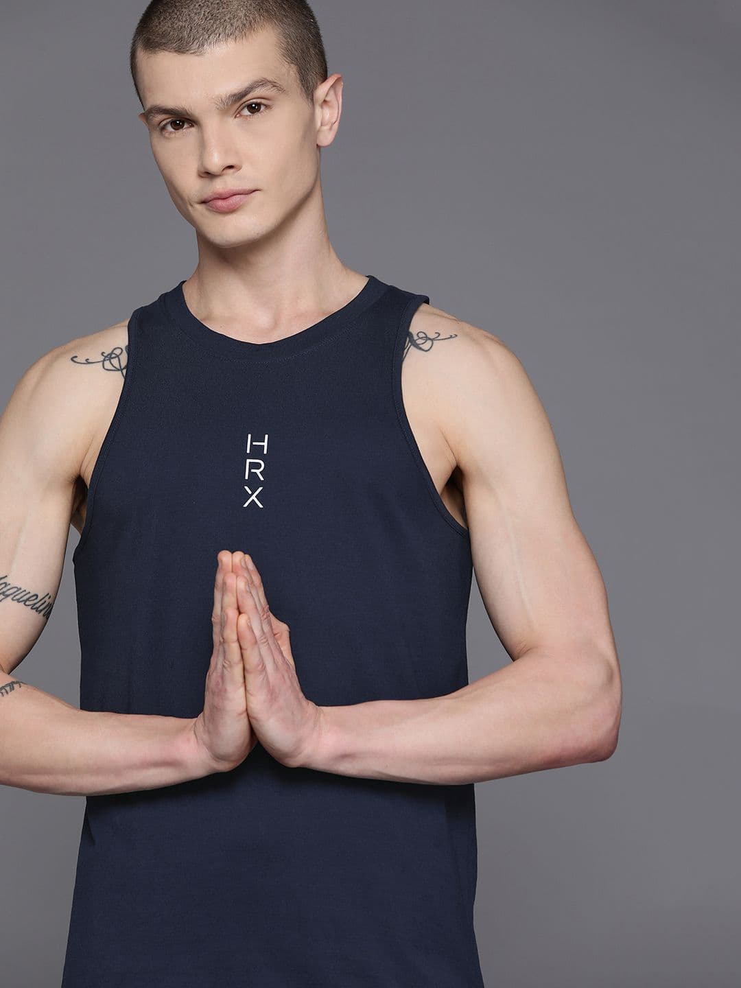 HRX by Hrithik Roshan Brand Logo Printed Sleeveless Yoga T-shirt - view 1