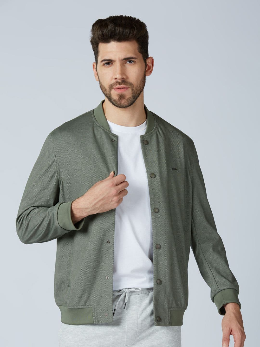 ONEMILE Textured Stand Collar Long Sleeves Bomber Jacket - view 1