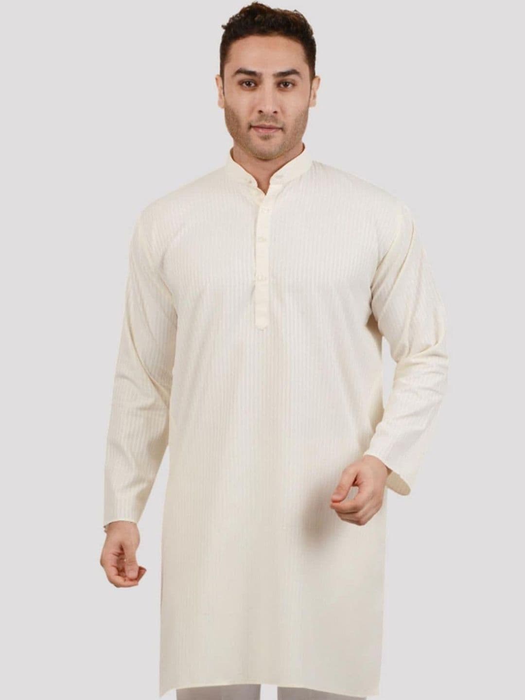 Maharaja Striped Band Collar Pure Cotton Straight Kurta - view 1