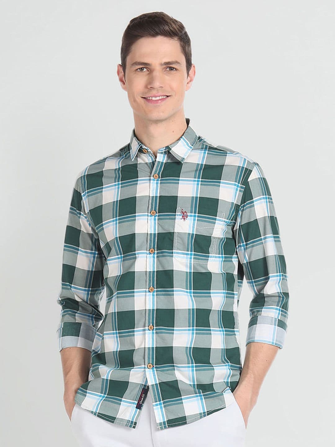 U.S. Polo Assn. Denim Co. Tartan Checked Spread Collar Pure Cotton Casual Shirt - view 1