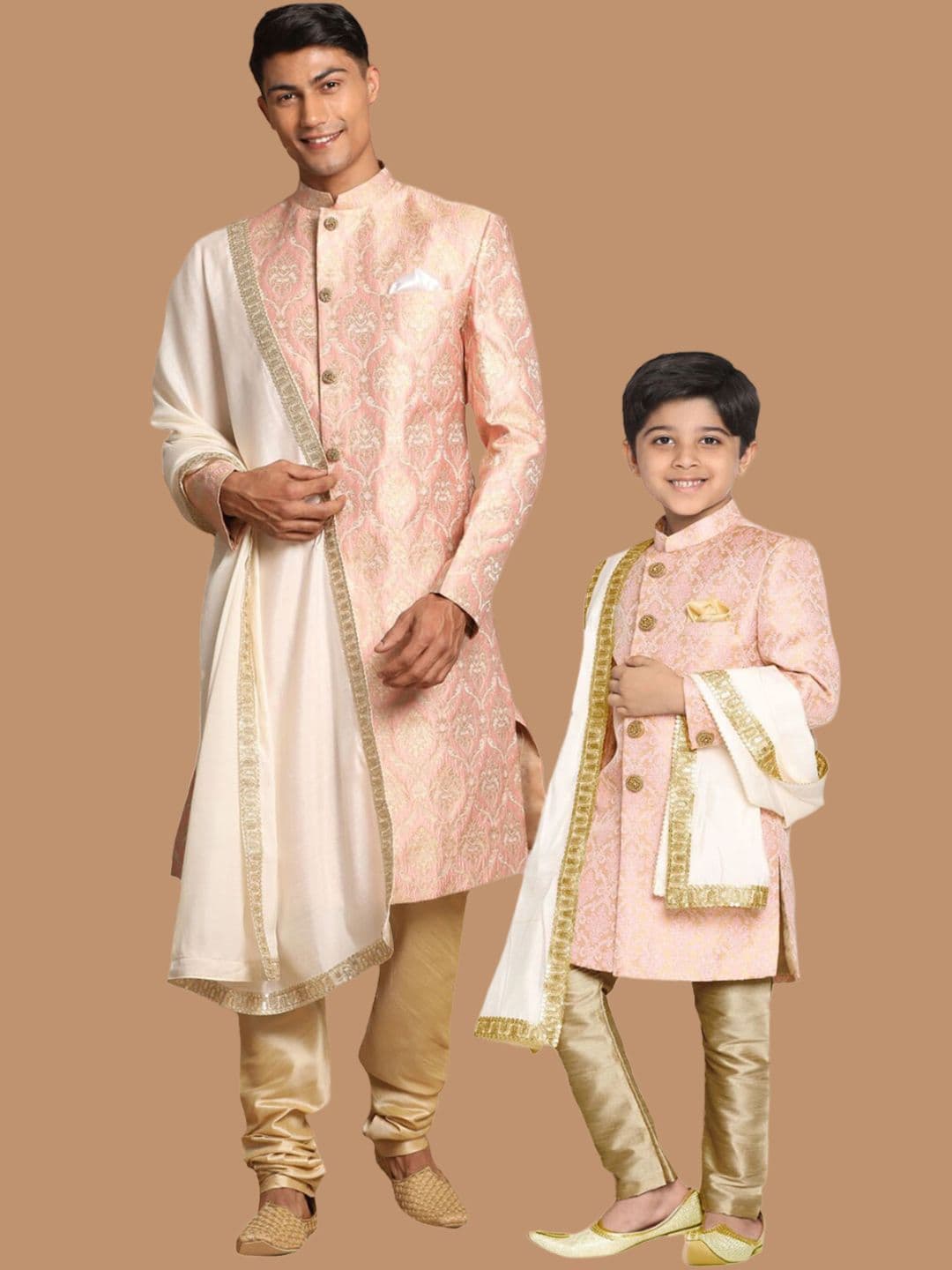 VASTRAMAY Woven Design Mandarin Collar Sherwani Set