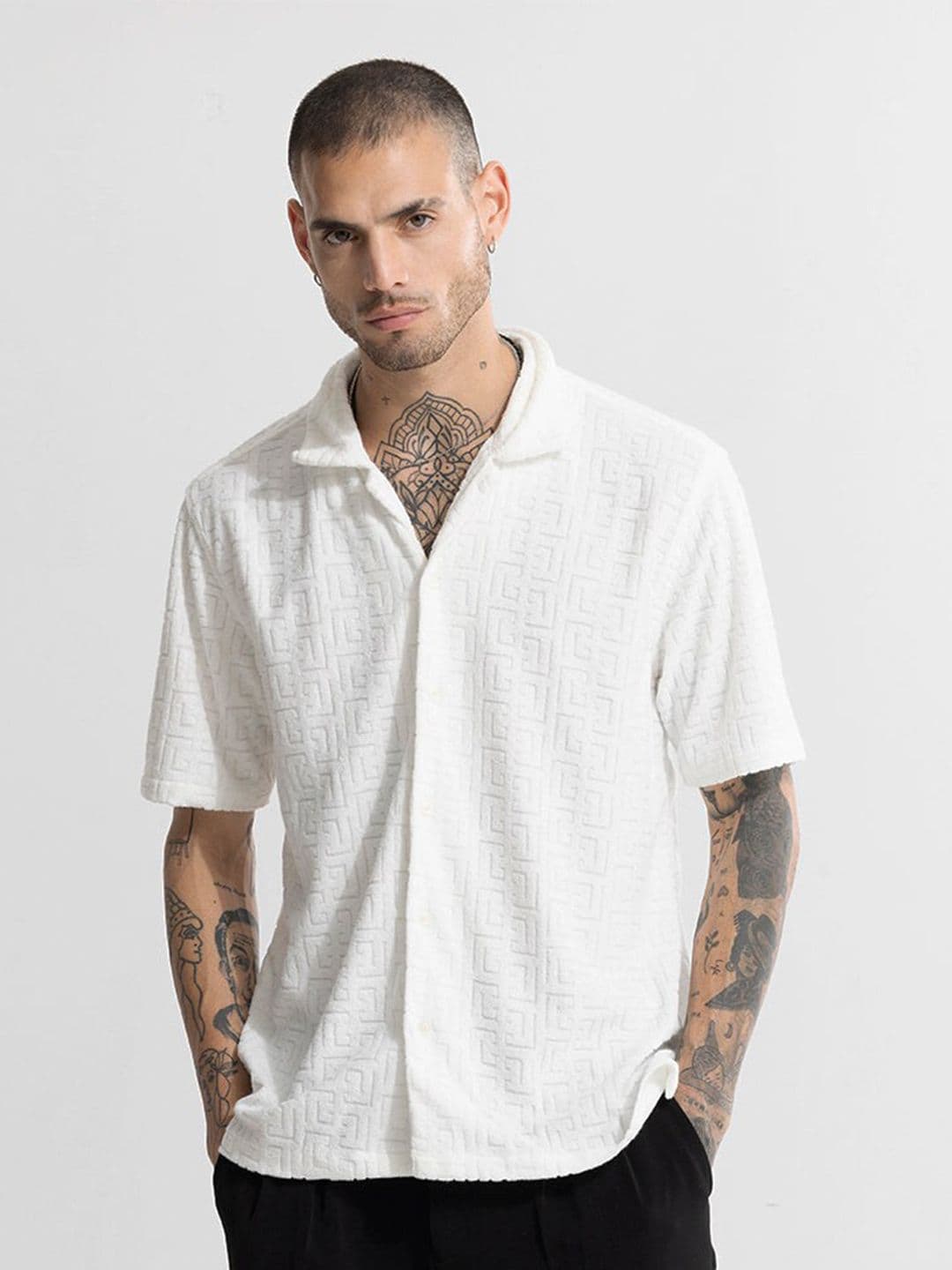 Snitch White Classic Self Designed Casual Shirt - view 1