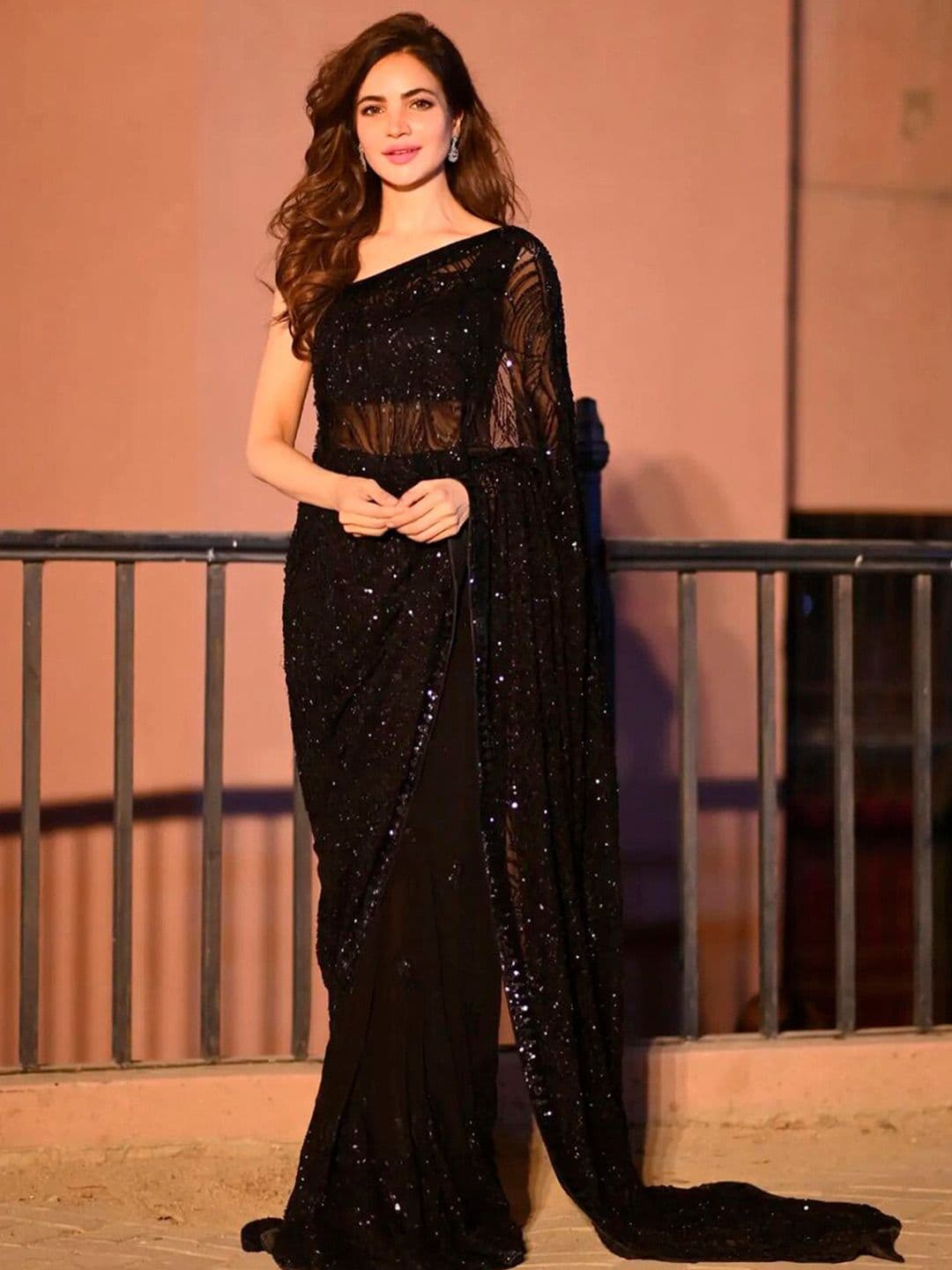 Sangria Black Sequinned Embellished Fusion Saree - view 1