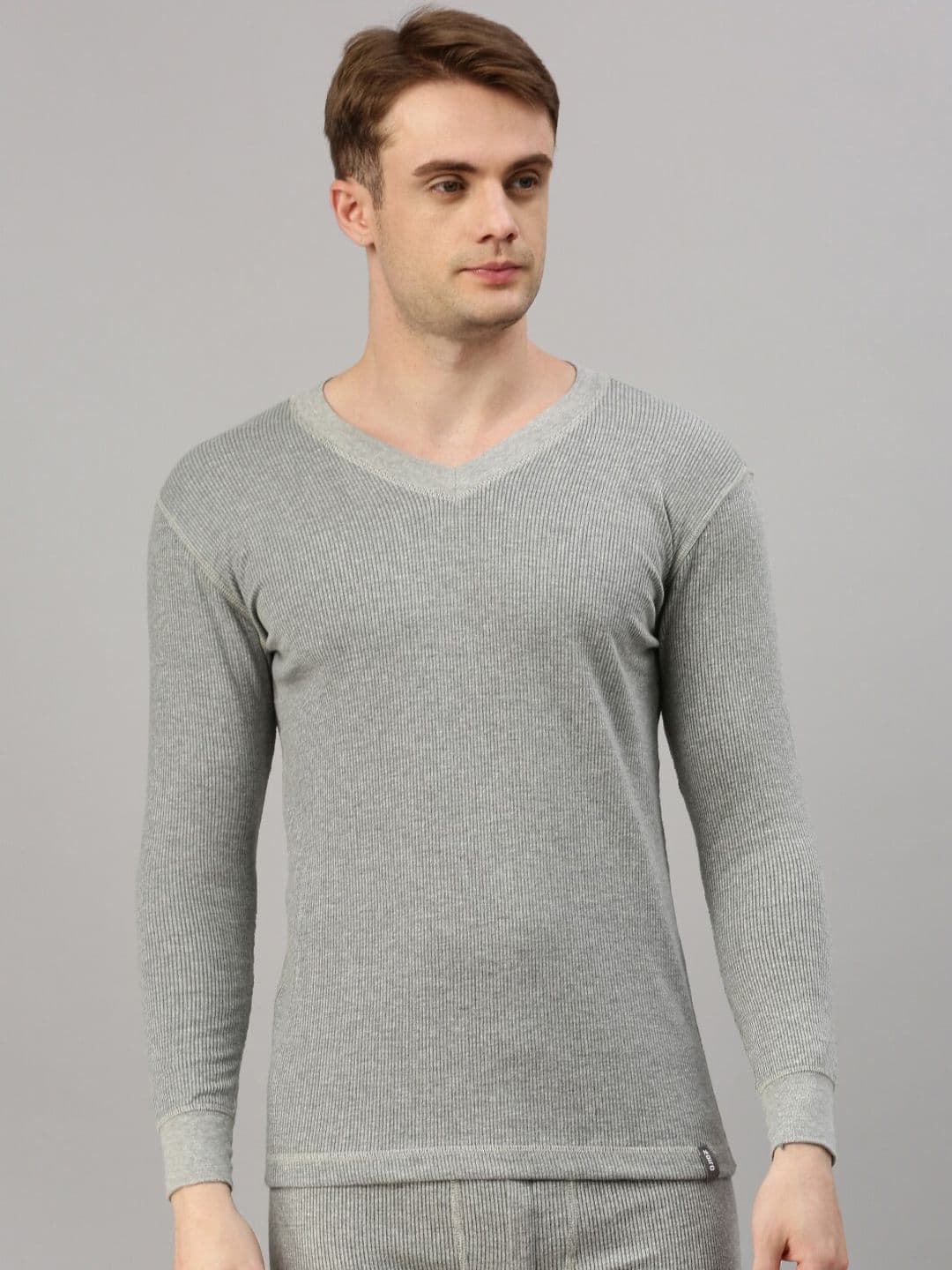Zoiro Ribbed V-Neck Long Sleeves Thermal Top - view 1