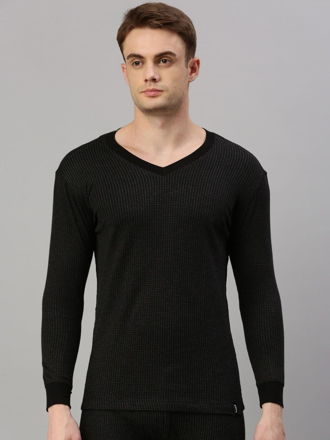 Zoiro Ribbed V-Neck Long Sleeves Thermal Top - view 1
