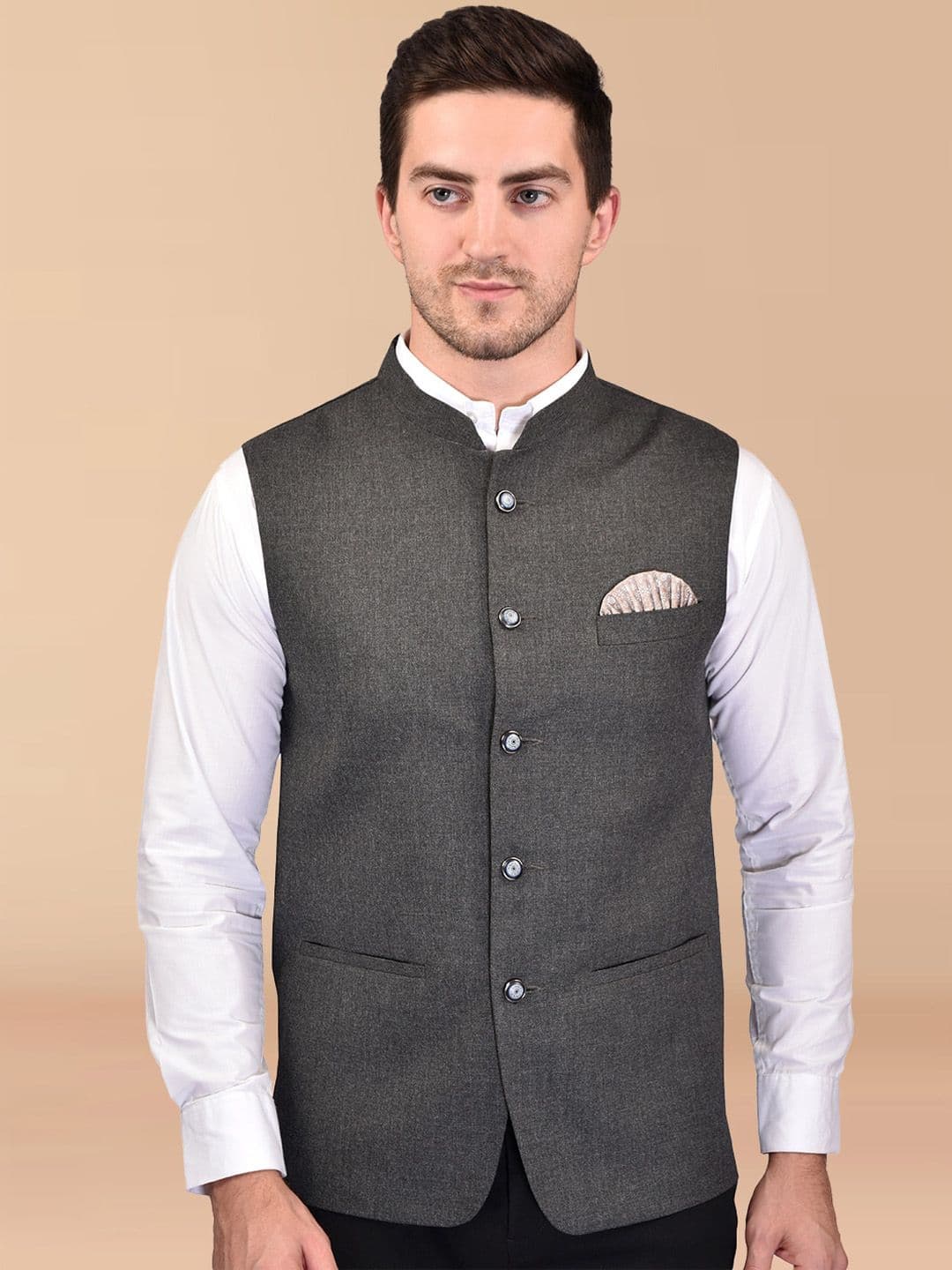 PRINTCULTR Mandarin Collar Sleeveless Nehru Jacket - view 1