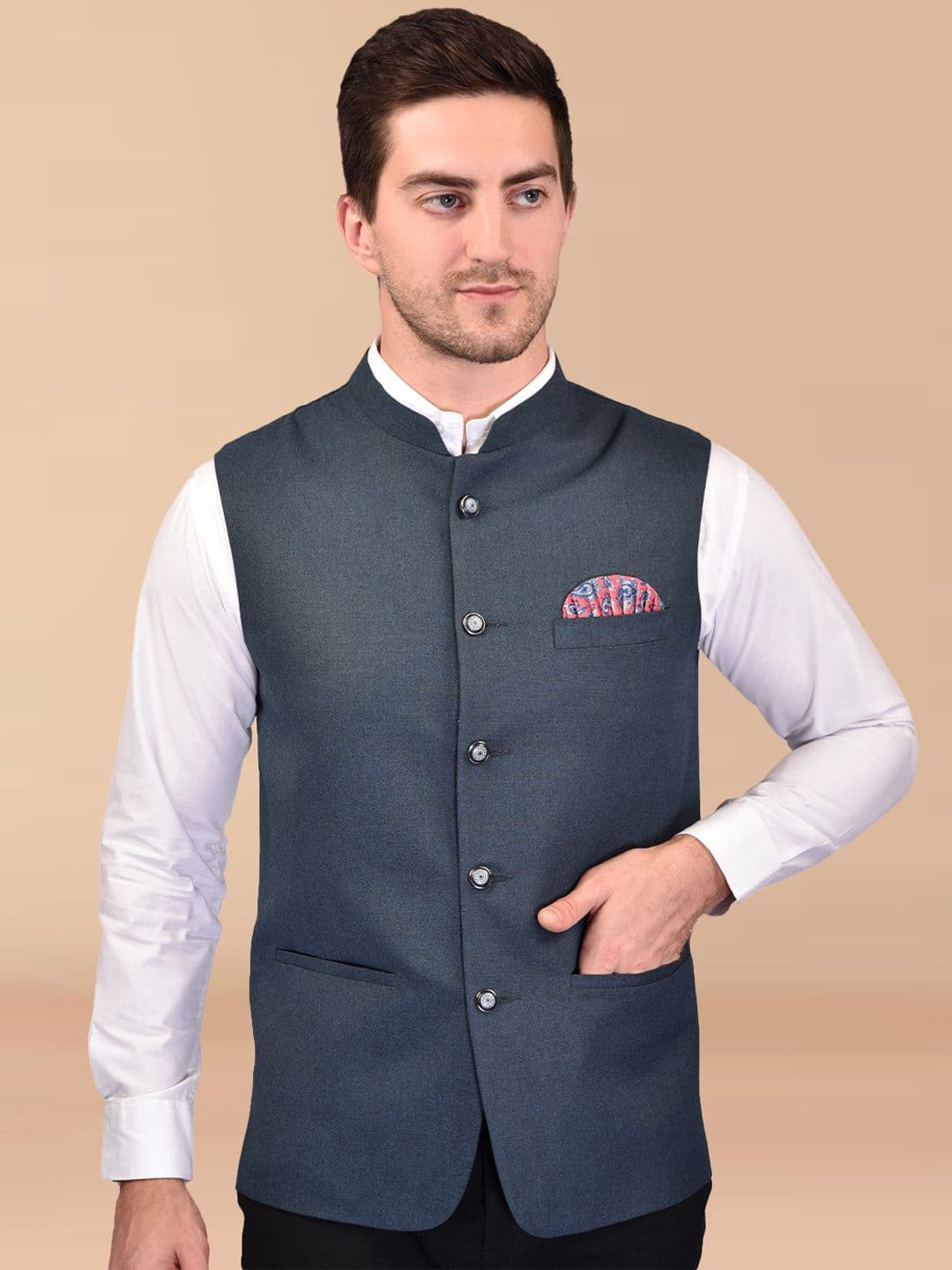 PRINTCULTR Mandarin Collar Sleeveless Nehru Jacket - view 1