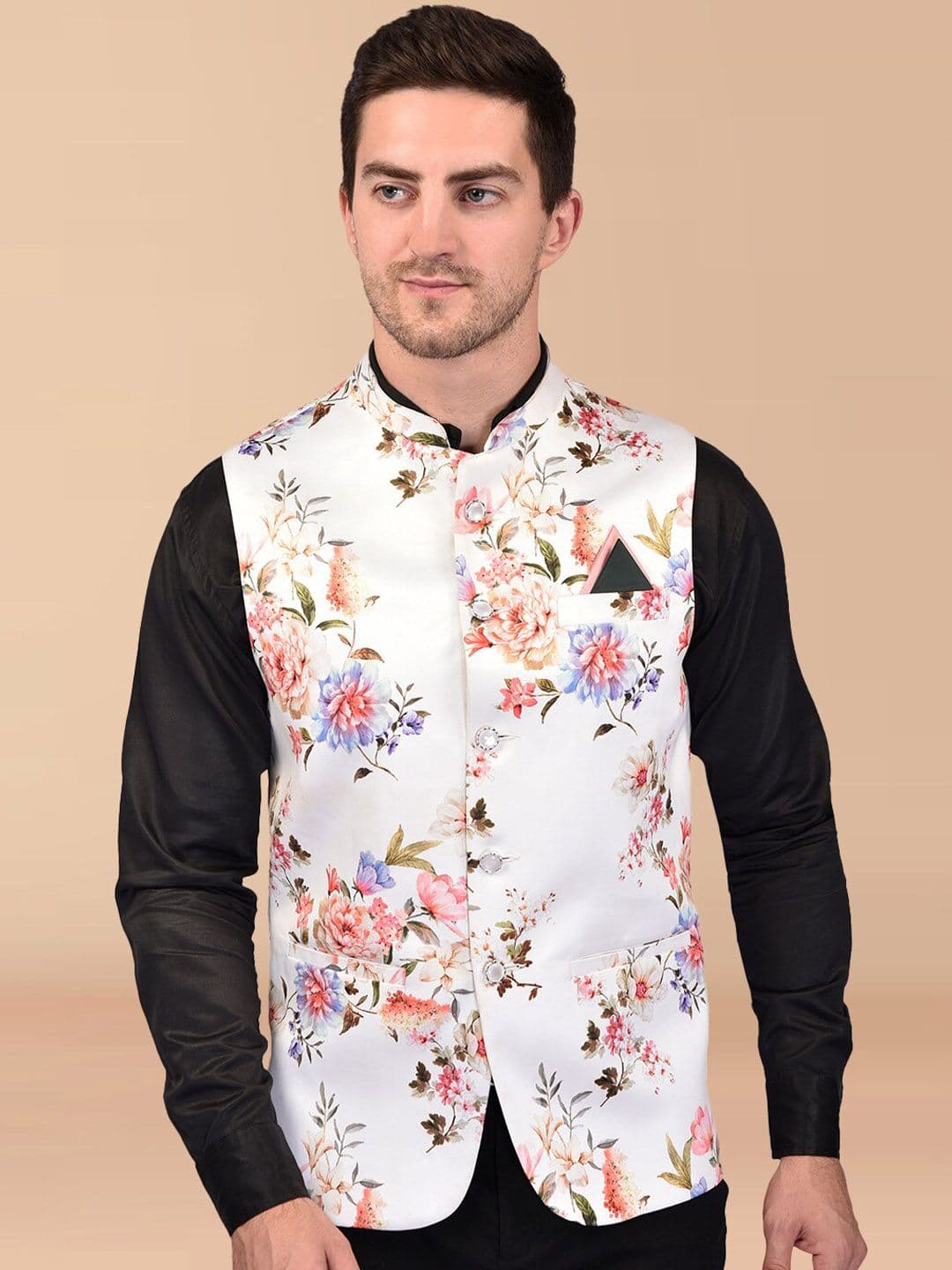 PRINTCULTR Floral Printed Mandarin Collar Nehru Jacket - view 1
