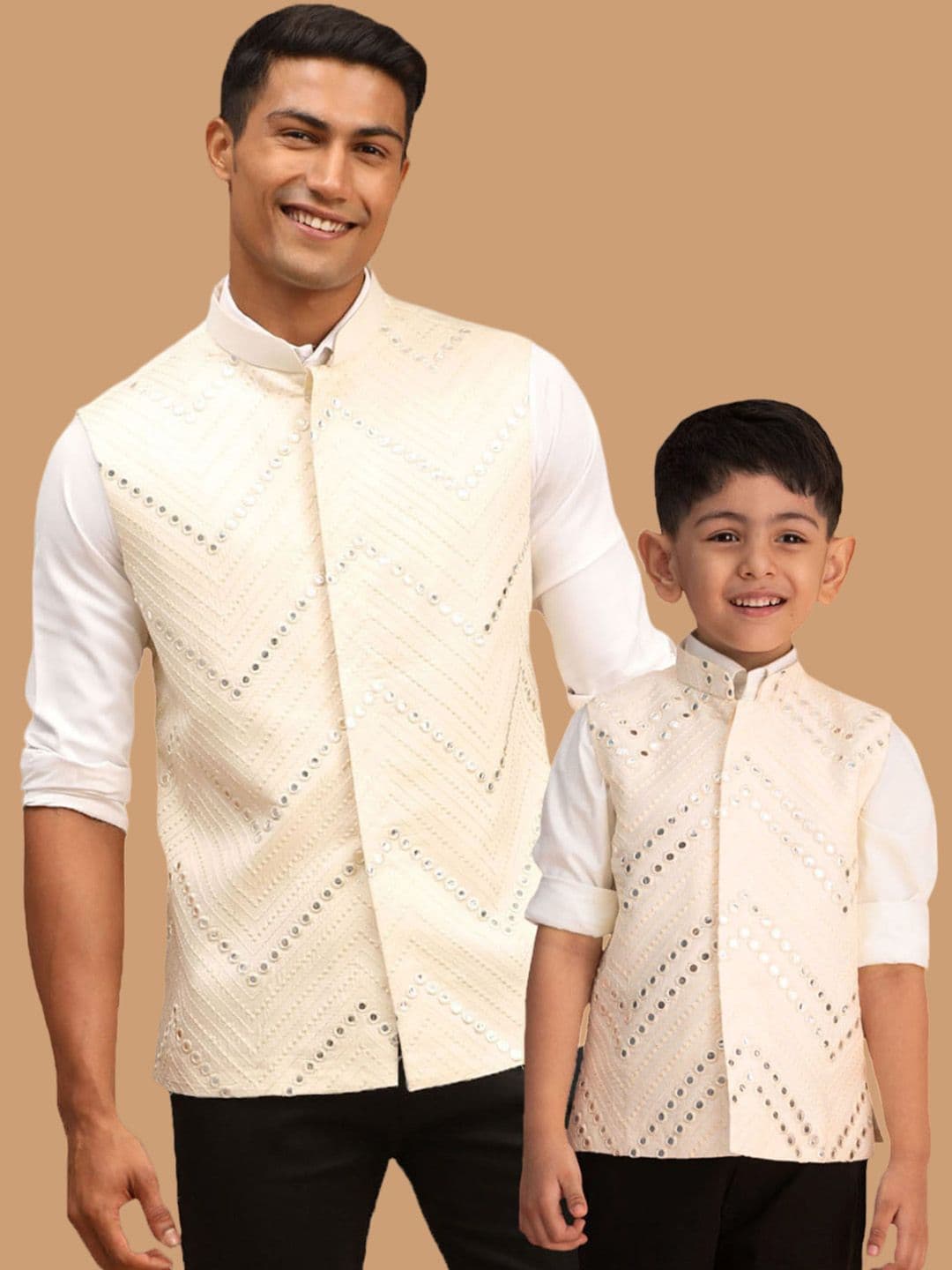 VASTRAMAY Chevron Mirror Work Embroidered Slim-Fit Nehru Jackets - view 1