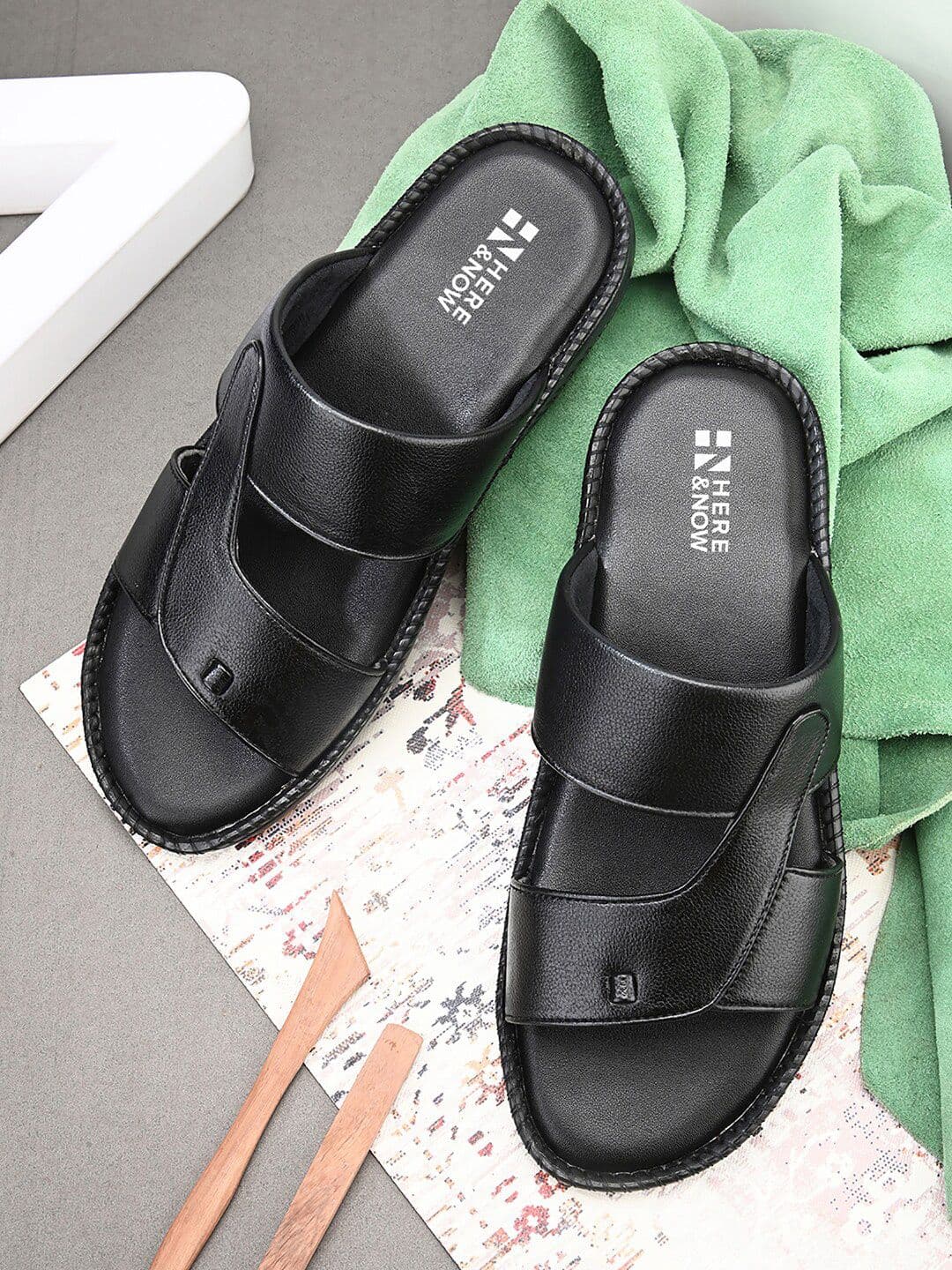 HERE&NOW Men Black Open Toe Comfort Sandals - view 1