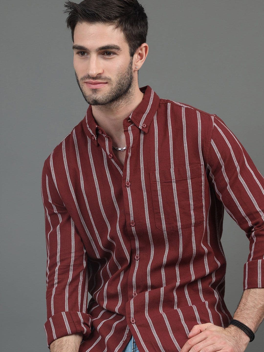 HERE&NOW Striped Slim Fit Cotton Shirt - view 1