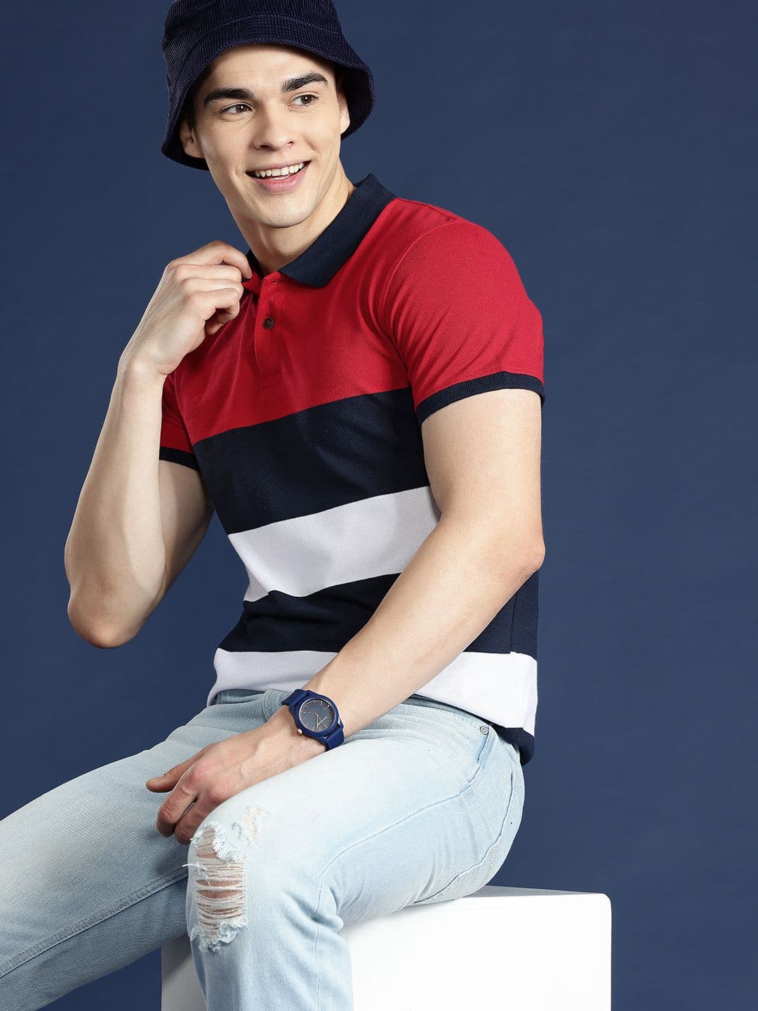 Mast & Harbour Men Striped Polo Collar T-shirt - view 1