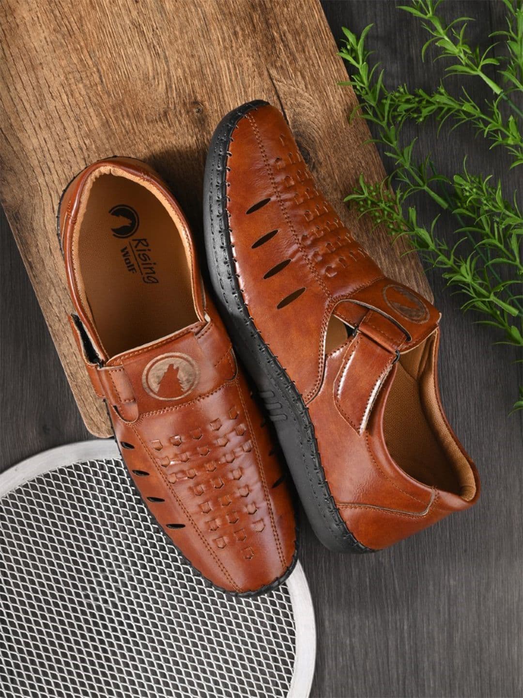 Rising Wolf Men Tan Ethnic Leather Comfort Sandals - view 1