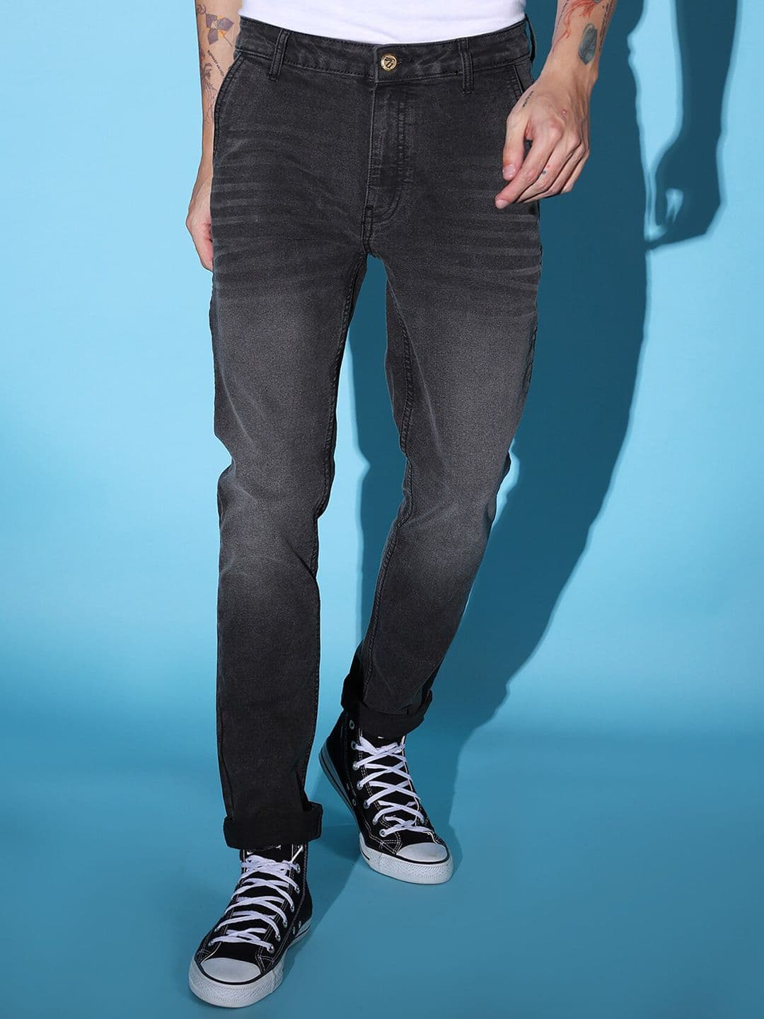 The Indian Garage Co Men Heavy Fade Clean Look Slim Fit Jeans - view 1