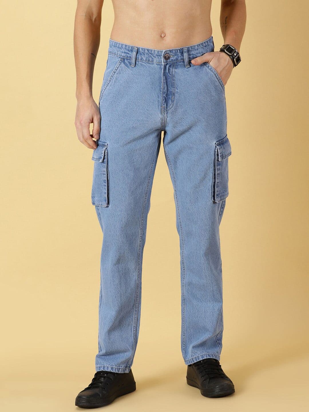 Thomas Scott Men Comfort Relaxed Fit Clean Look Pure Cotton Cargo Jeans - view 1