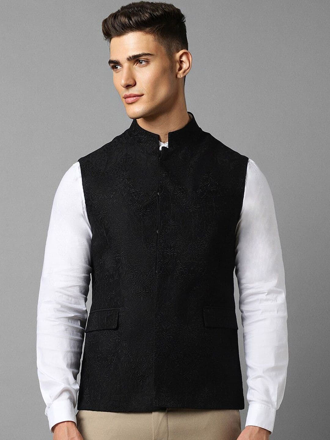 Louis Philippe Textured Slim Fit Nehru Jacket - view 1
