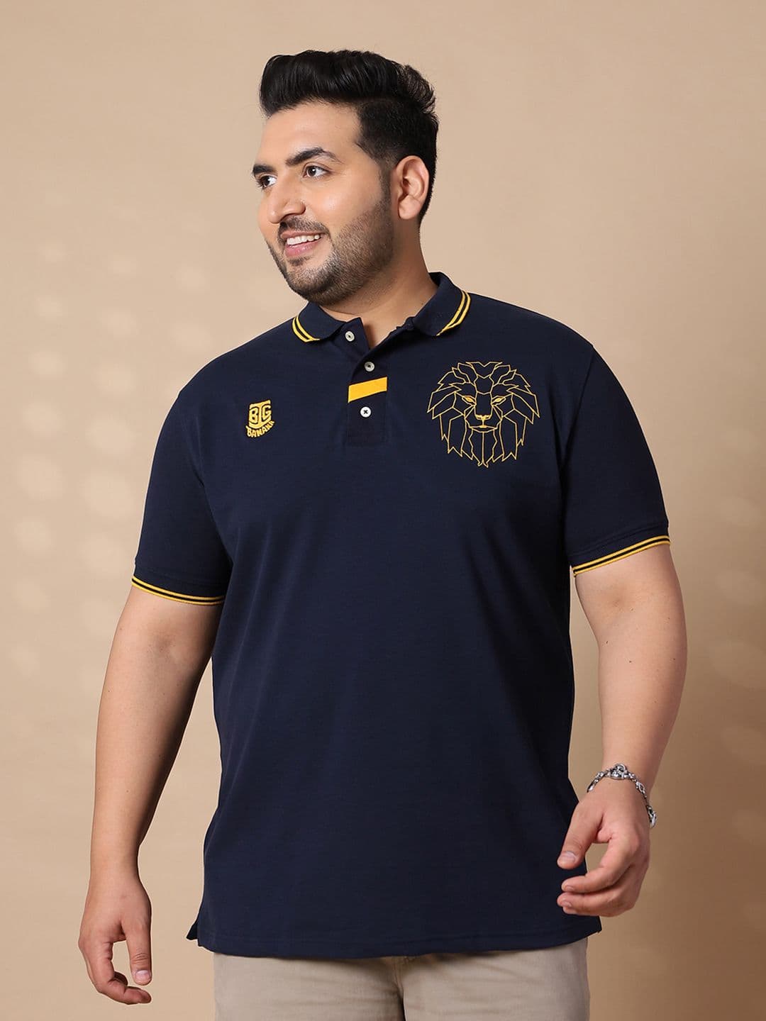 bigbanana Men Bio Finish Navy Tshirts Graphic Printed Solid Pure Cotton Polo Collar T-shirt - view 1
