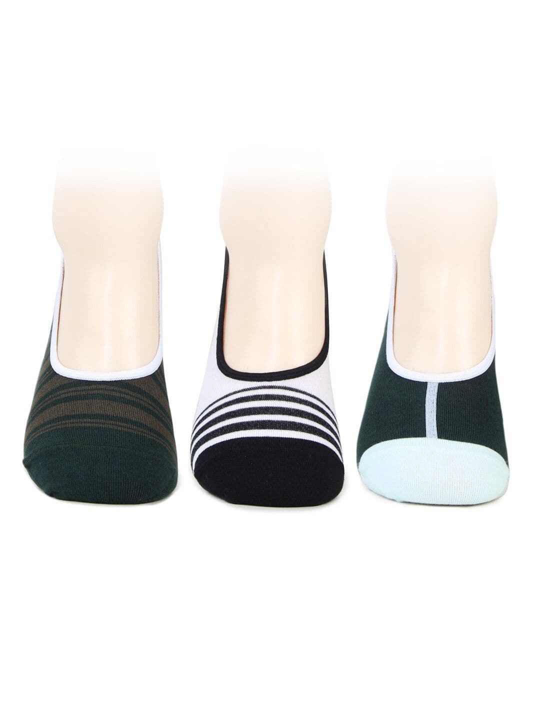 Bonjour Men Pack Of 3 Striped Cotton Shoes-Liner Socks - view 1