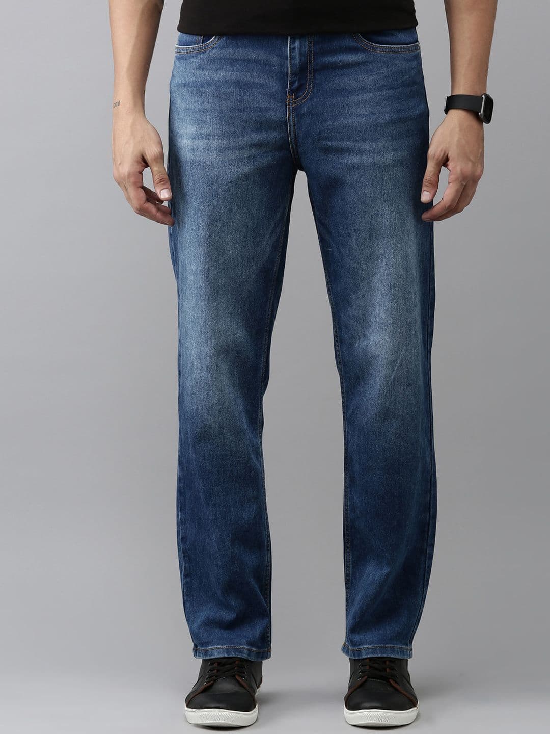 Mast & Harbour Men Blue Straight Fit Light Fade Stretchable Jeans - view 1
