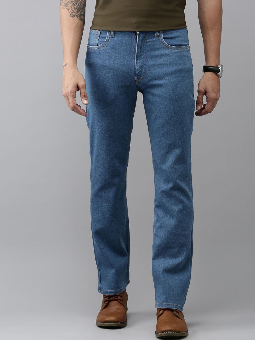Mast & Harbour Men Blue Bootcut Clean Look Stretchable Jeans - view 1
