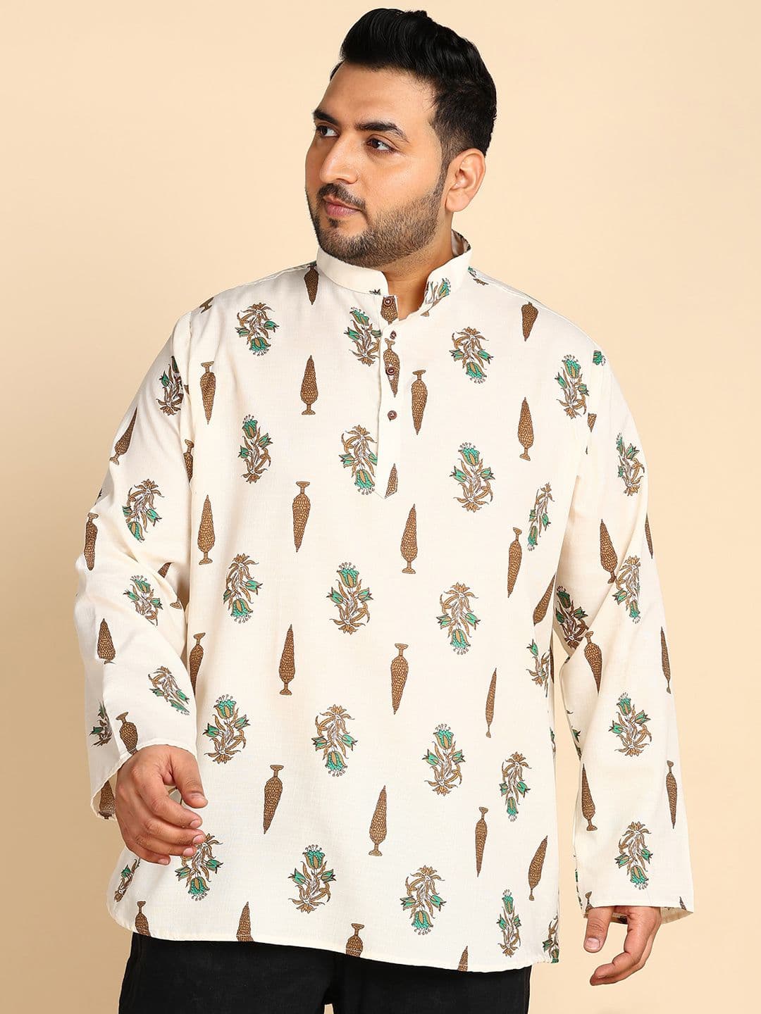 Sztori Plus Size Ethnic Motifs Printed Mandarin Collar Straight Kurta - view 1