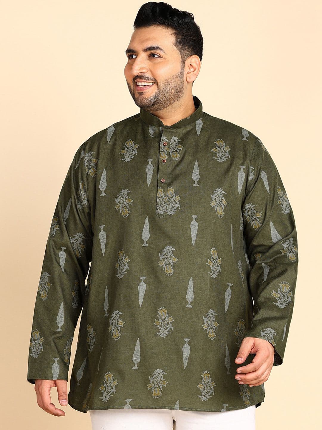 Sztori Plus Size Ethnic Motifs Printed Mandarin Collar Straight Kurta - view 1