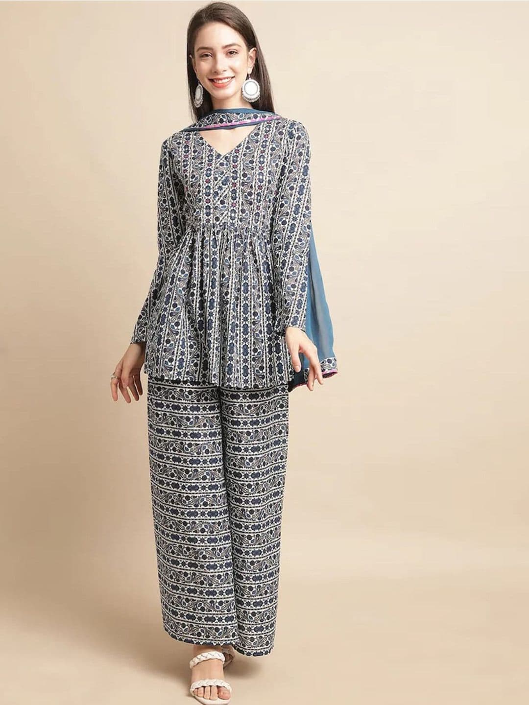 Kamayra Ethnic Motifs Printed Kurti With Palazzos & Dupatta - view 1