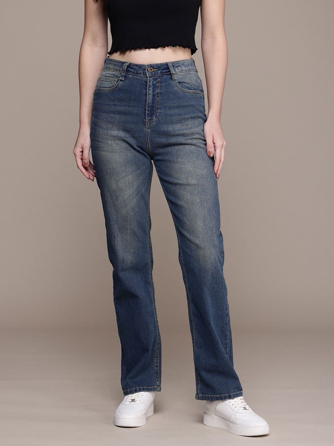 The Roadster Life Co. Women Straight Fit High-Rise Heavy Fade Stretchable Jeans - view 1