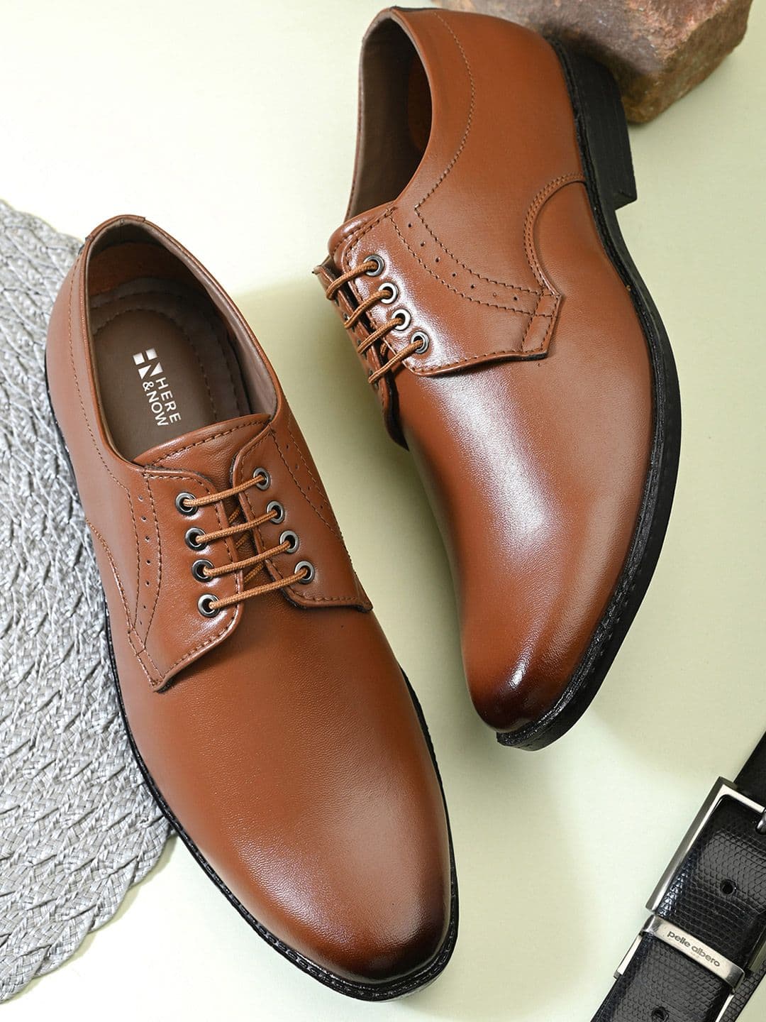 HERE&NOW Men Tan Brown Round Toe Formal Derbys - view 1
