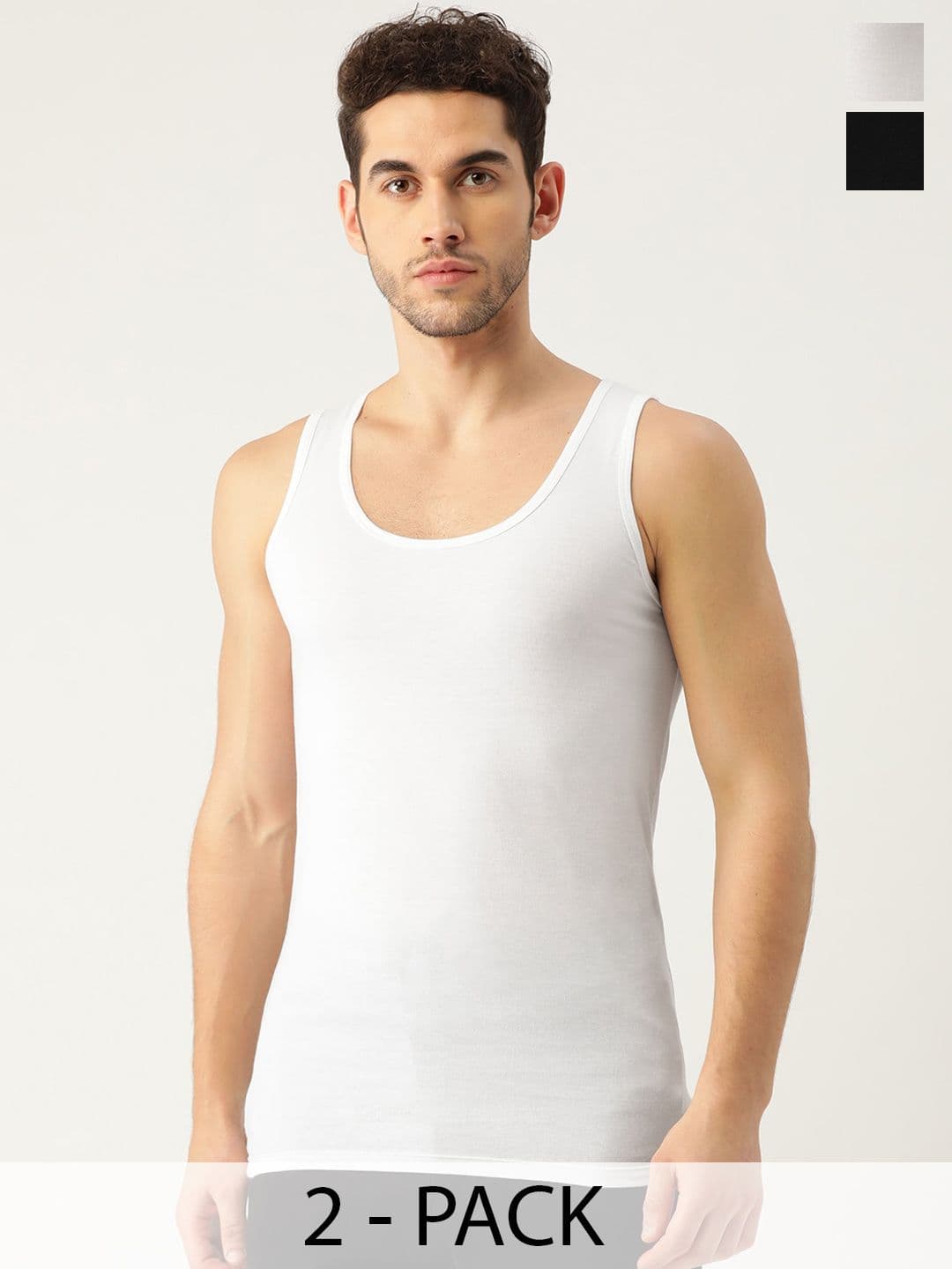 The Roadster Lifestyle Co. Pack of 2 Black & White Pure Cotton Innerwear Vests