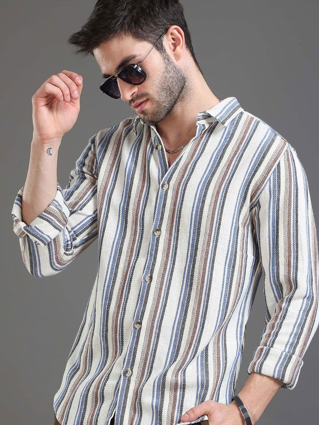 HERE&NOW Slim Fit Multi Striped Cotton Casual Shirt - view 1