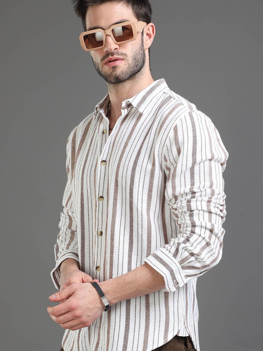 HERE&NOW Slim Fit Vertical Striped Cotton Casual Shirt - view 1
