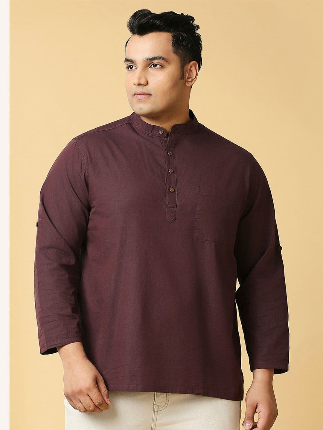 Sztori Plus Size Classic Mandarin Collar Long Sleeves Cotton Casual Shirt - view 1