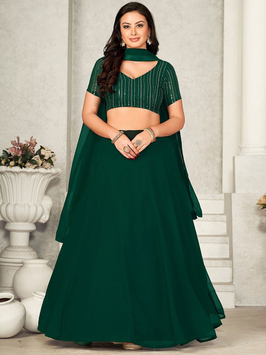 KALINI Embellished Ready to Wear Lehenga & Unstitched Blouse With Dupatta - view 1