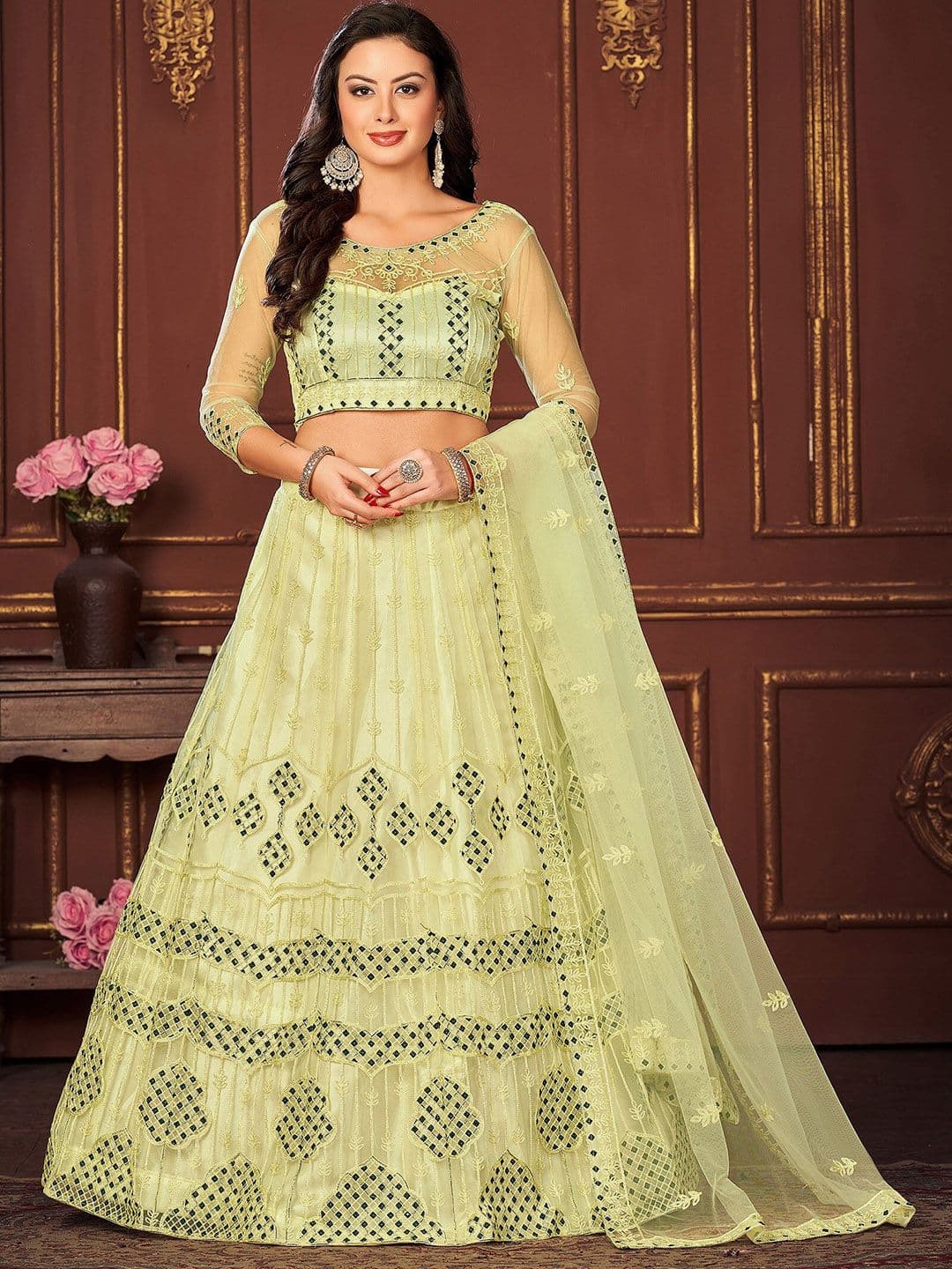KALINI Embroidered Thread Work Ready to Wear Lehenga & Unstitched Blouse With Dupatta - view 1