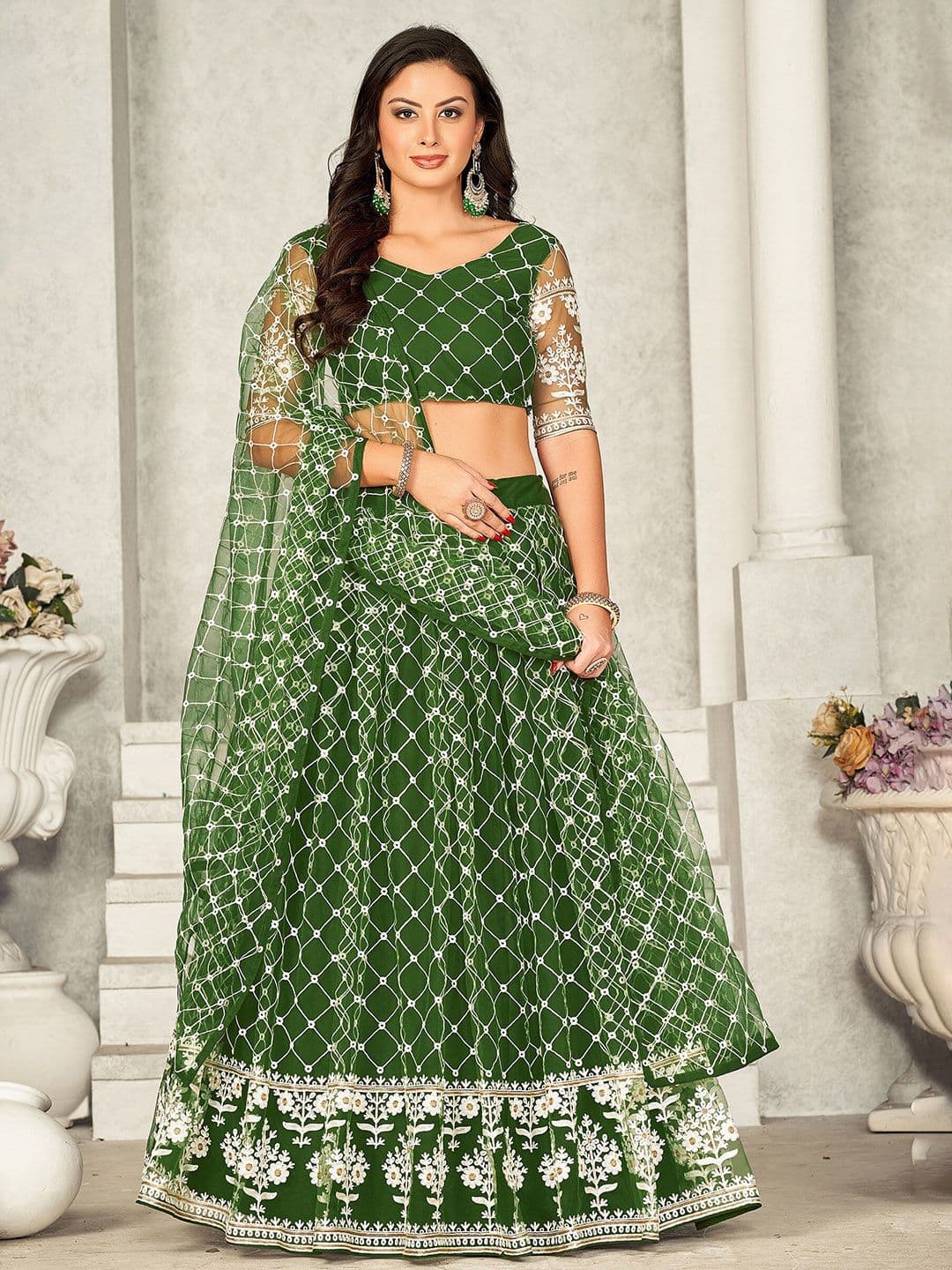 KALINI Embroidered Net Ready to Wear Lehenga & Unstitched Blouse With Dupatta - view 1