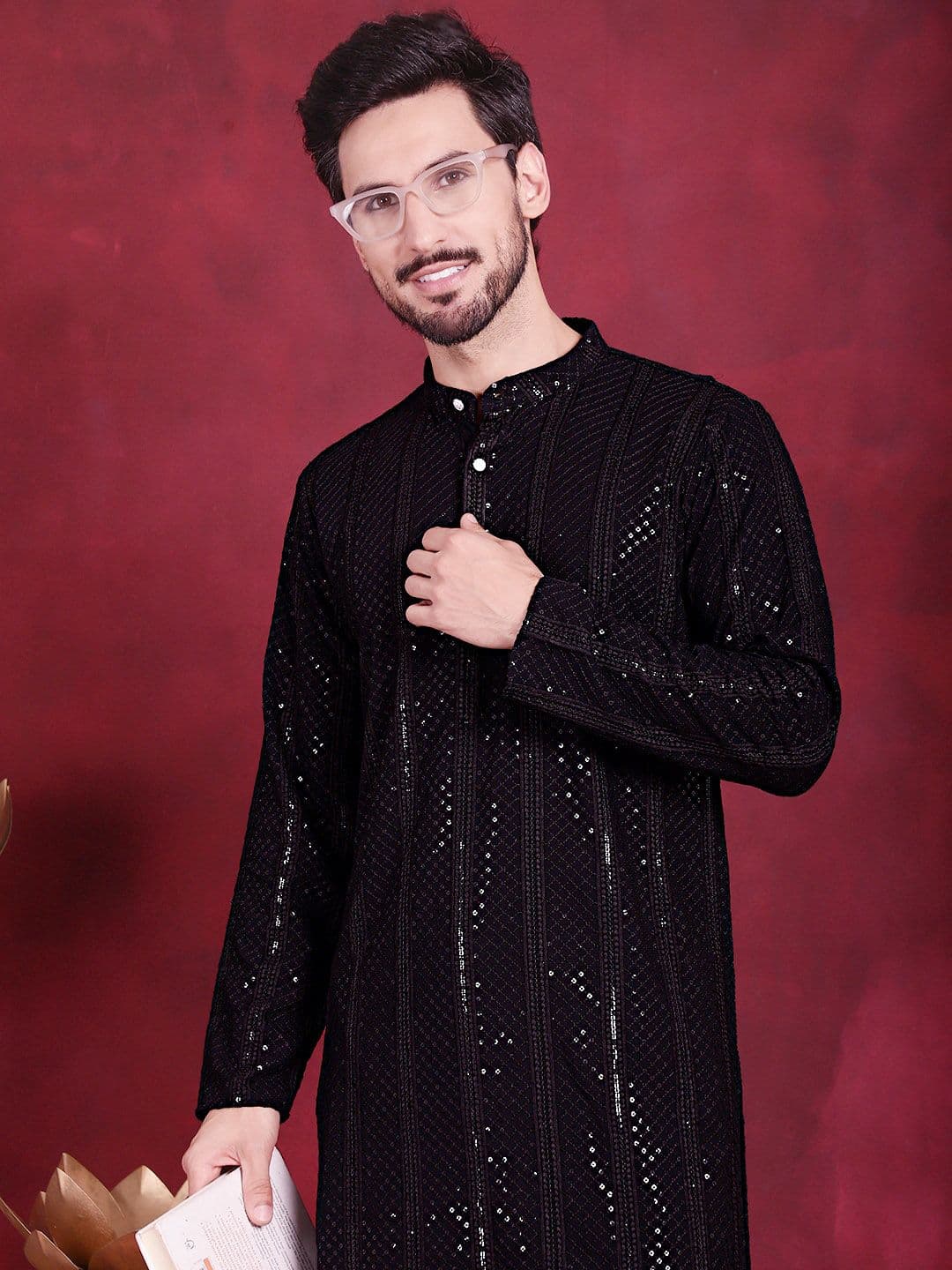 Jompers Geometric Embroidered Mandarin Collar Chikankari Kurta - view 1
