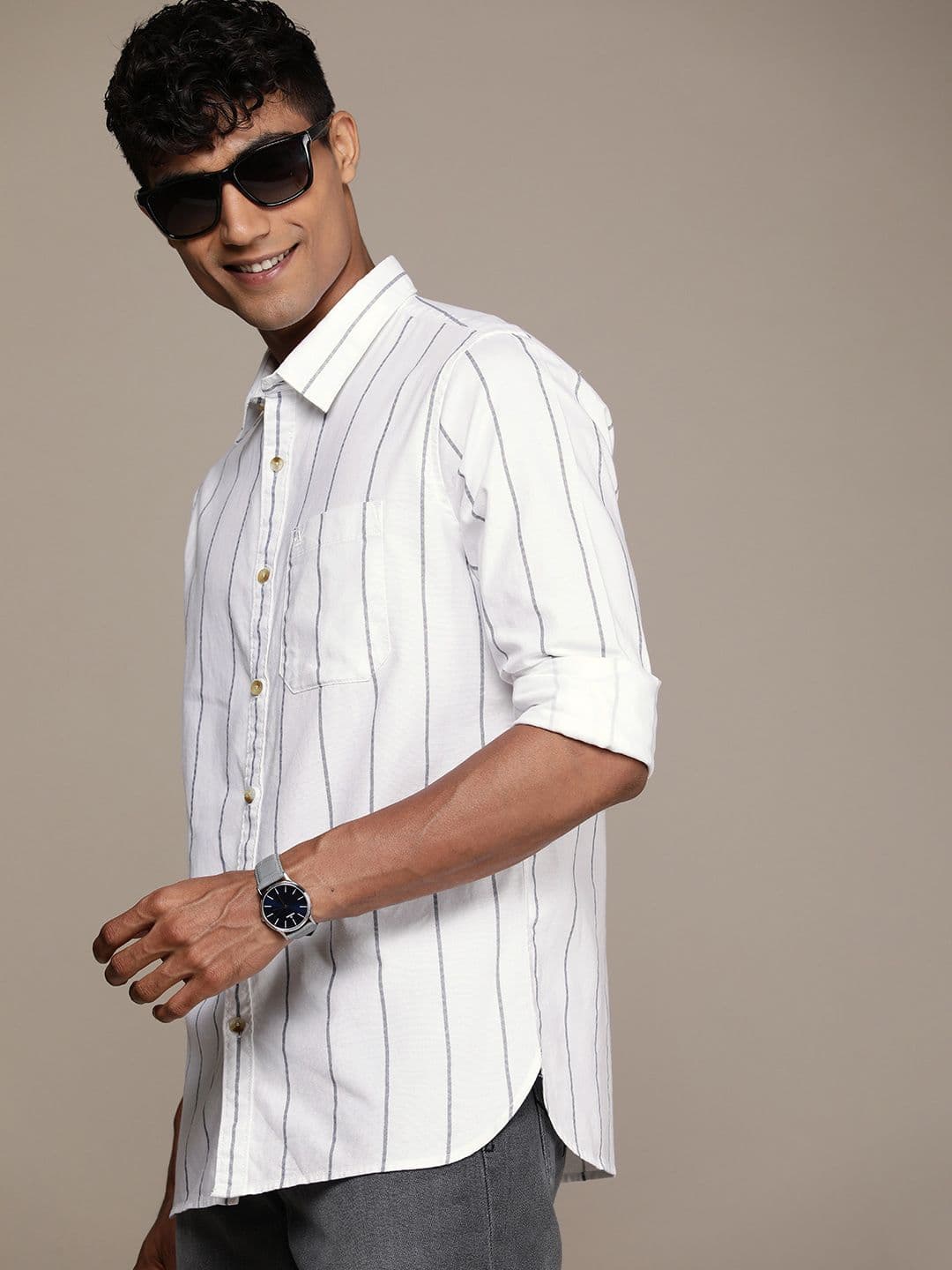WROGN Pure Cotton Slim Fit Striped Casual Shirt - view 1