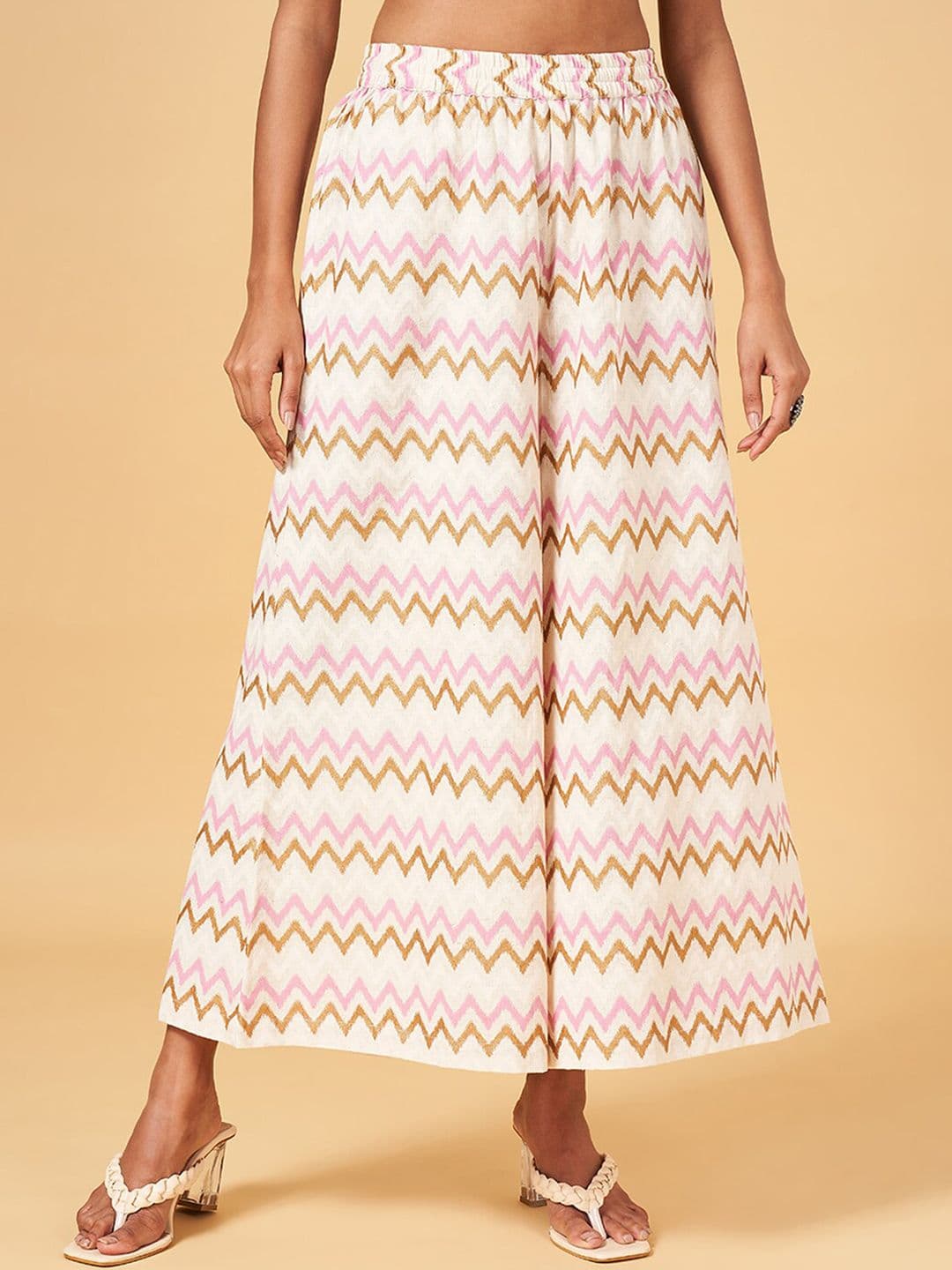 RANGMANCH BY PANTALOONS Chevron Printed Flared Palazzos - view 1